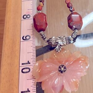 Lovely Red Jasper Stone and Carnelian Floral Necklace, 925 Bail